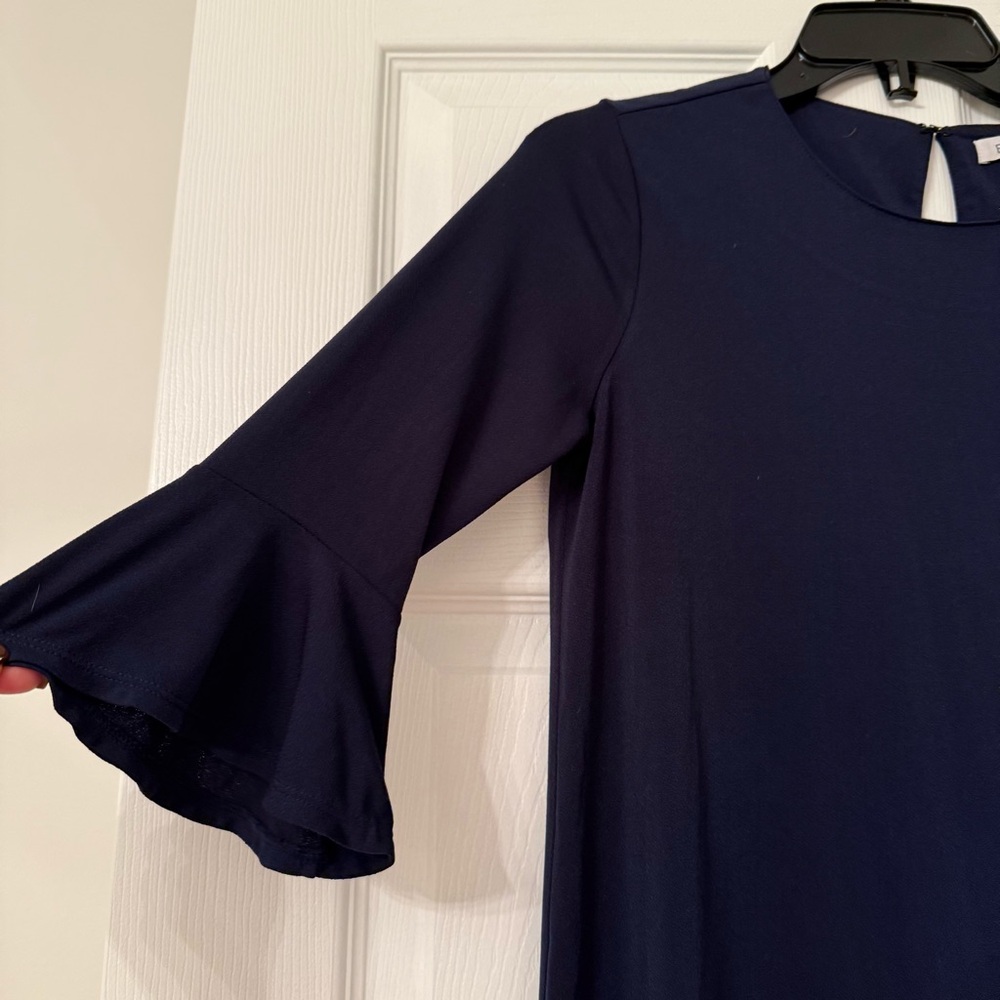 BCBGeneration Shift Navy Blue Dress Ruffle Sleeves - Picture 4 of 7